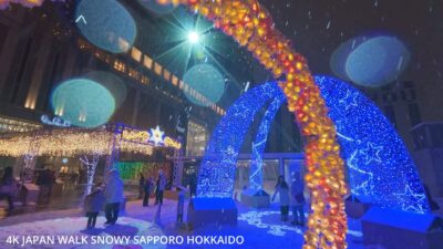 4k Japan Night Walk Heavy Snow Sapporo Hokkaido from Sapporo Sta. to Odori Park北海道札幌駅から大通駅へ歩く