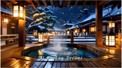 Snowy Night Onsen at a Japanese Ryokan | Steam, Snowfall & Deep Sleep Ambience