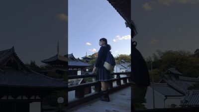 女装　制服で寺社巡り