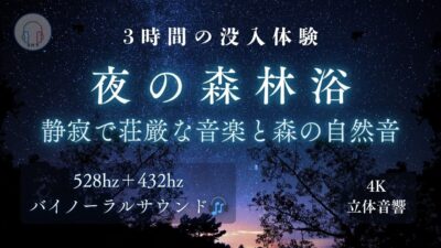 【睡眠導入】（Deep Sleep）｜眠れる夜の森林浴 3時間｜528Hz＋432Hz のバイノーラル×静寂で荘厳な音楽×自然音で深い眠りへ導く4K立体音響の睡眠用BGM。