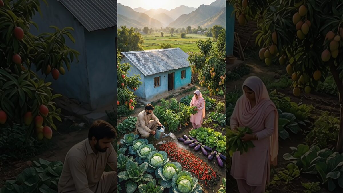 High-Angle Pakistani Village ASMR Life | Peaceful Rural Garden Farming #shortvideo
