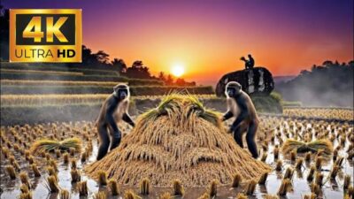 Pure Nature ASMR: Intelligent Monkeys on the Terraced Paddies | Photorealistic 8K