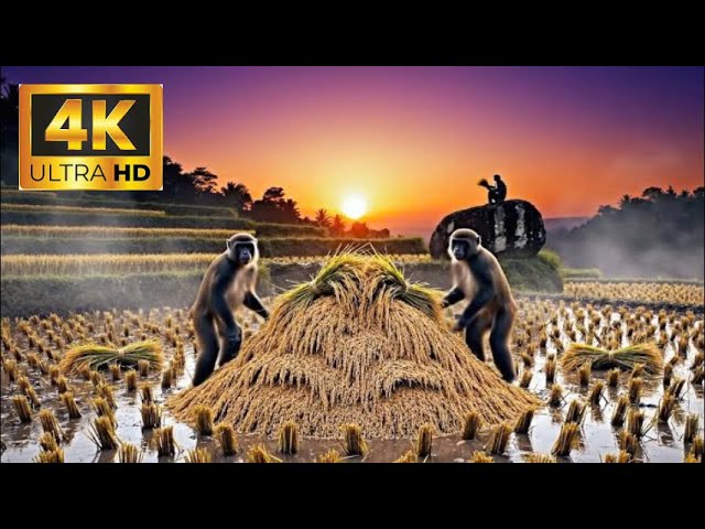 Pure Nature ASMR: Intelligent Monkeys on the Terraced Paddies | Photorealistic 8K