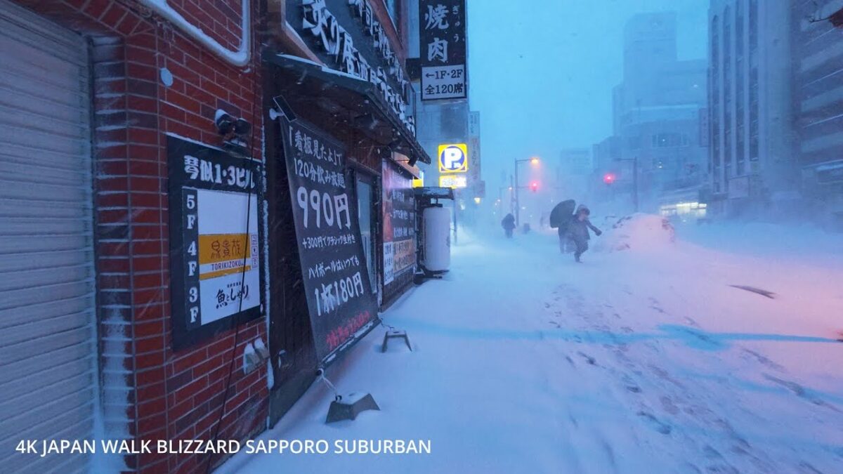4K Japan Walk Sapporo Local EXTREME BLIZZARD 80 Minutes of Whiteout Survival猛吹雪の北海道札幌郊外を歩く