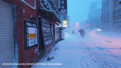 4K Japan Walk Sapporo Local EXTREME BLIZZARD 80 Minutes of Whiteout Survival猛吹雪の北海道札幌郊外を歩く