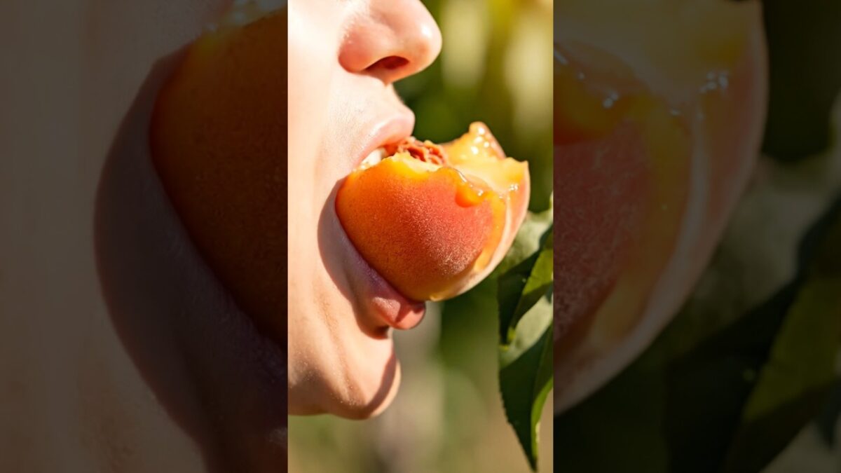 Juicy Peach ASMR Eating in Garden | Satisfying Crunch & Relaxing Nature Sounds #viral #asmr #shorts