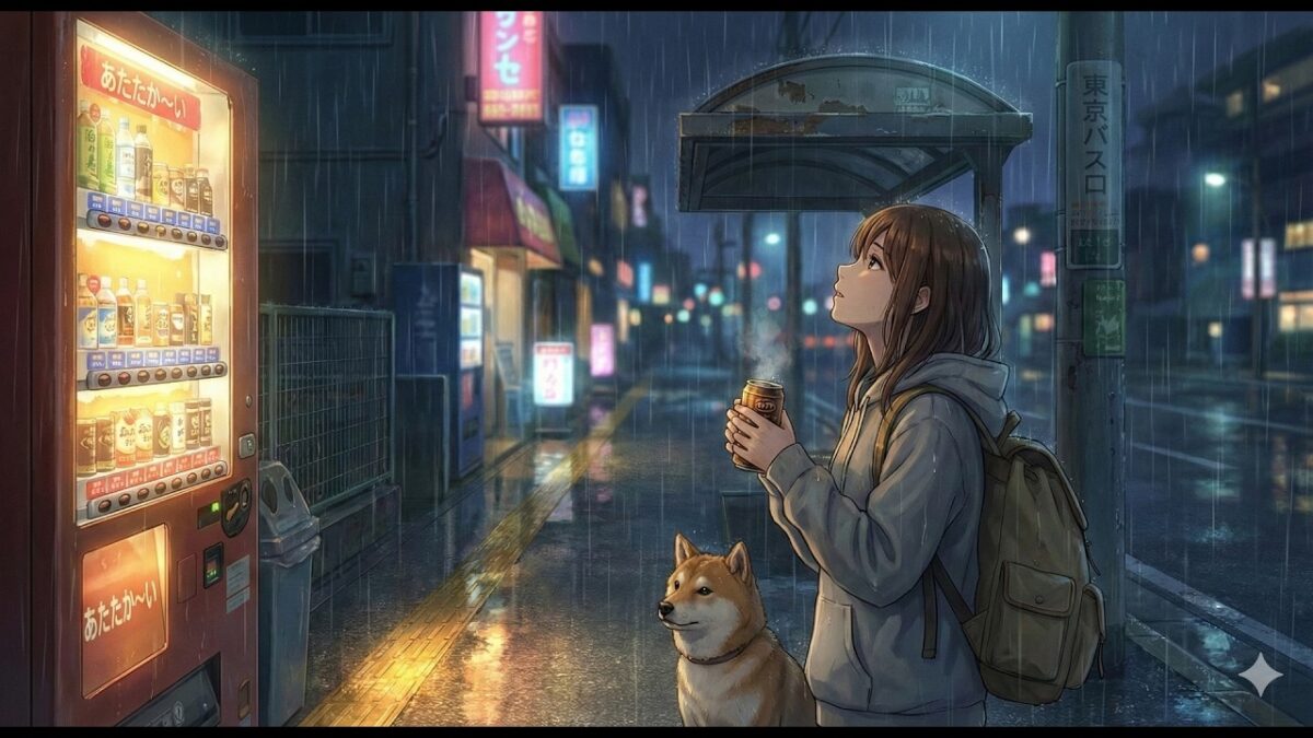 【真夜中の自販機】雨音と自販機の光 – 深夜の散歩とLo-fi Hip Hop – 勉強・作業・睡眠用BGM・Midnight Vending Machine（2時間）