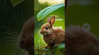 Tiny Bunny Hiding from the Rain, Relaxing Nature ASMR #animalshorts  #natureasmr #cuteanimals #bunny