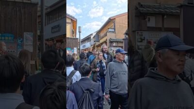 晴天の京都清水寺、観光客で大混雑。