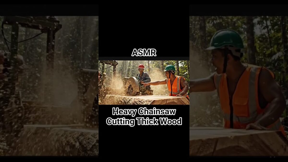 ASMR : Heavy Chainsaw Cutting Thick Wood | Nature Ambience