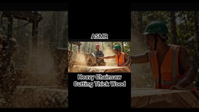ASMR : Heavy Chainsaw Cutting Thick Wood | Nature Ambience