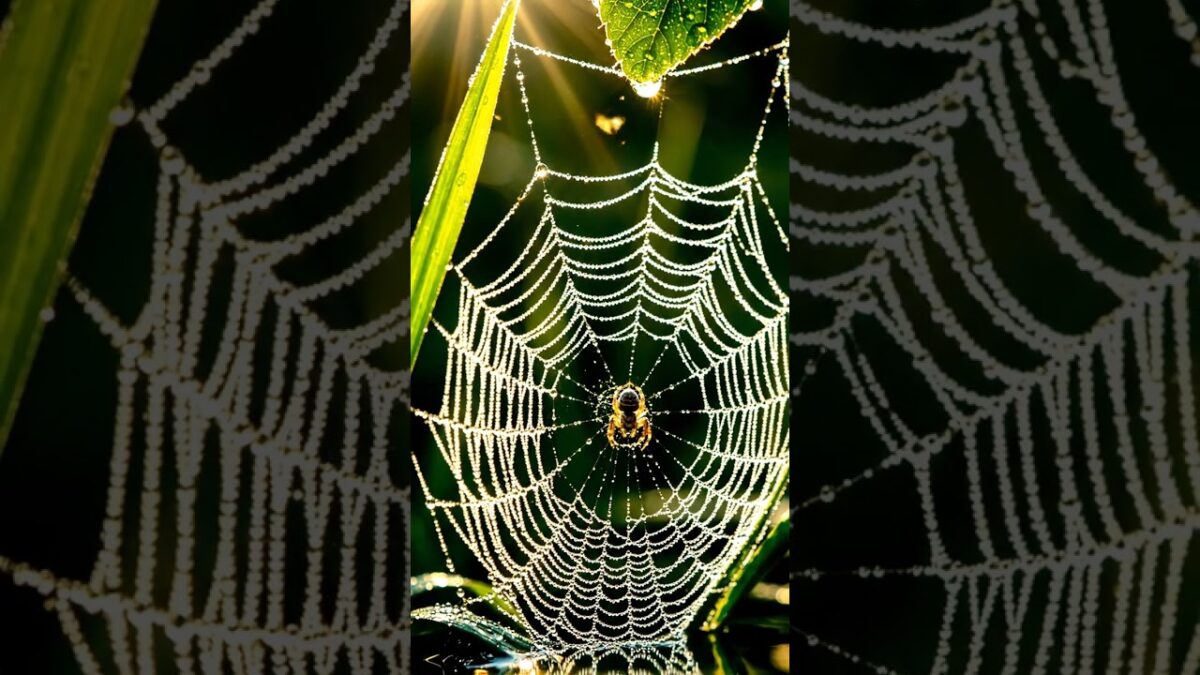 🕸️ Golden Hour Magic: Dew-Covered Spiderweb | Macro Nature ASMR