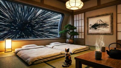 Japanese Ryokan at Warp Speed 🐱🌌 | Healing Ambient Music for Sleep & Deep Relaxation — 4K