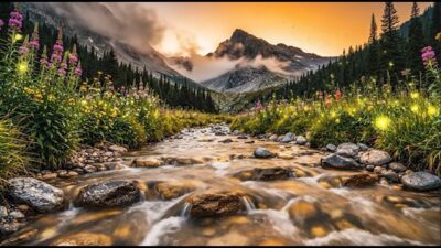 Peaceful Evening River Flowing 🌸 Relaxing Water Sounds | Mountain Nature ASMR