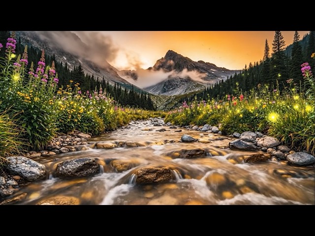 Peaceful Evening River Flowing 🌸 Relaxing Water Sounds | Mountain Nature ASMR