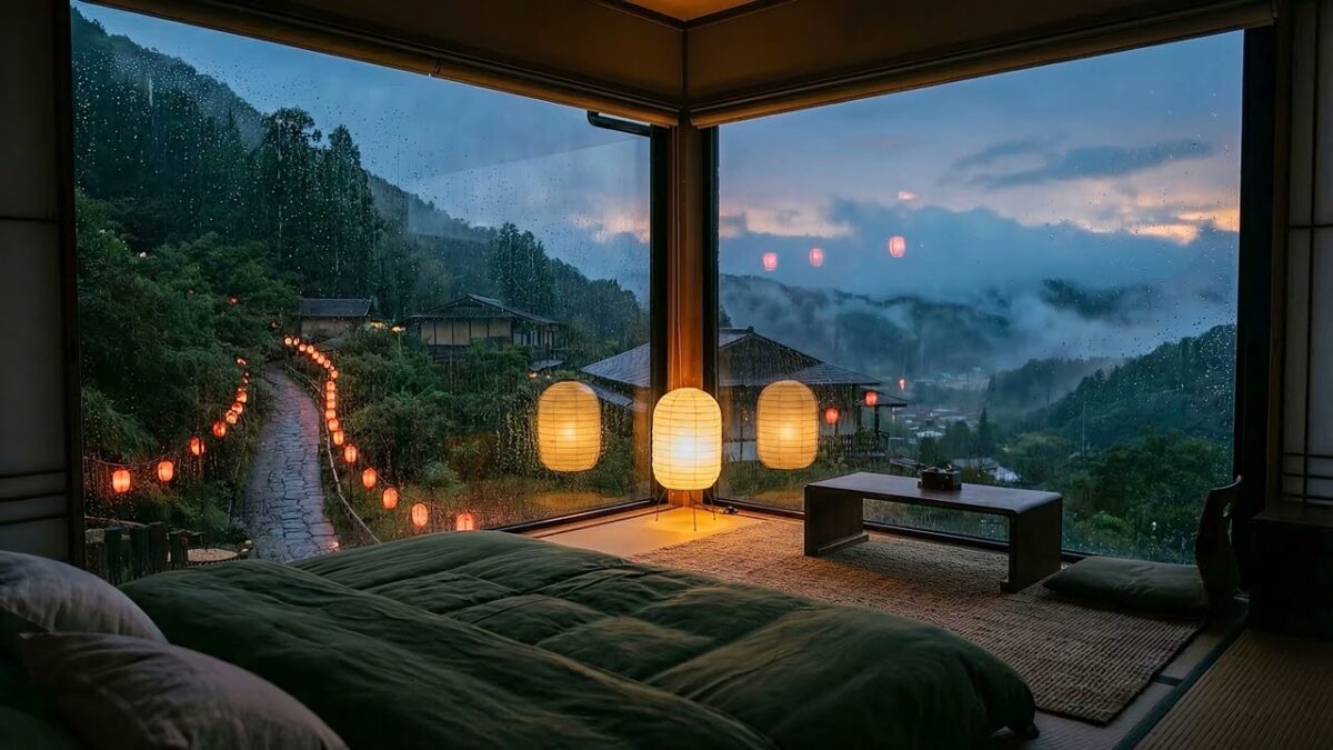 Rainy Japanese Ryokan Ambience 🌧️ Cozy Window View for Sleep (10 Hours, No Music, 4K)