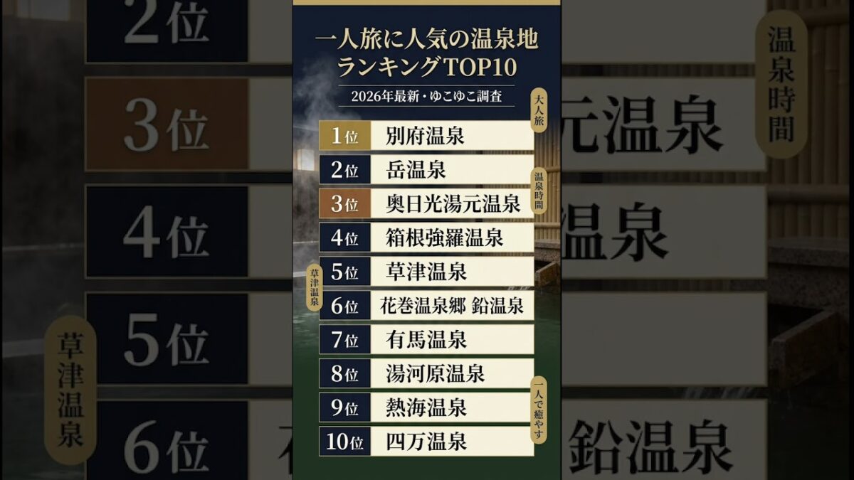 ♨️一人旅に人気の温泉地ランキングTOP10【2026年最新】