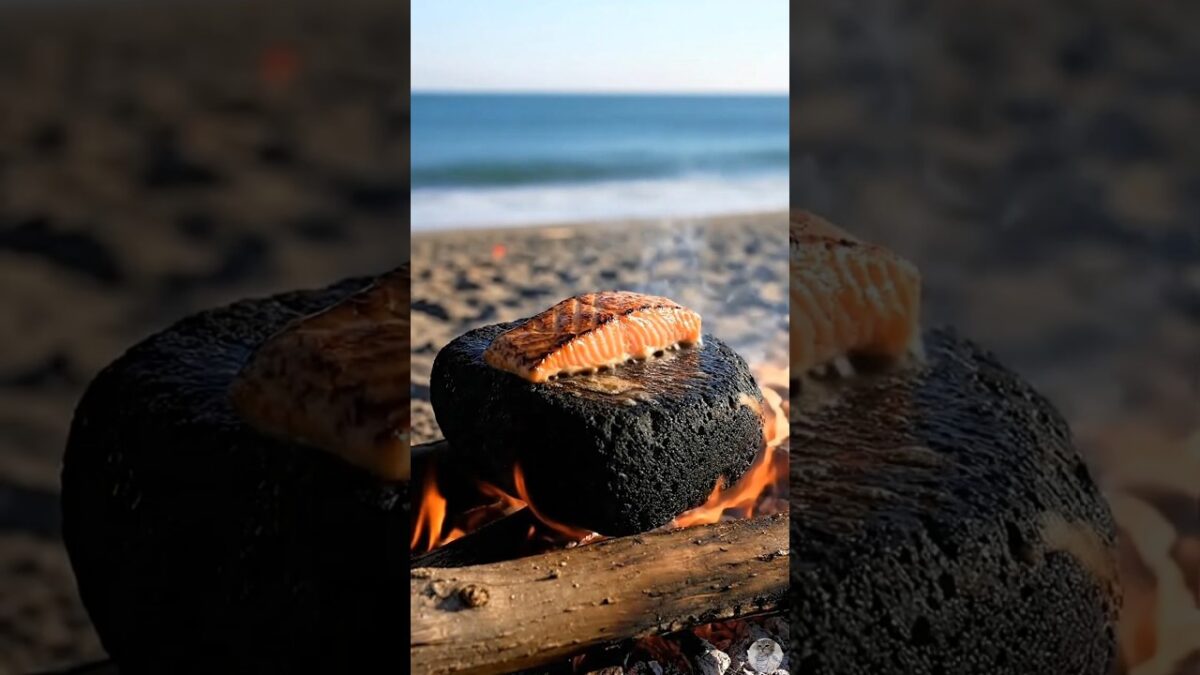 grilling fresh fish #asmr #cooking #nature #grill #salmon #meat #firekitchen #food #shorts