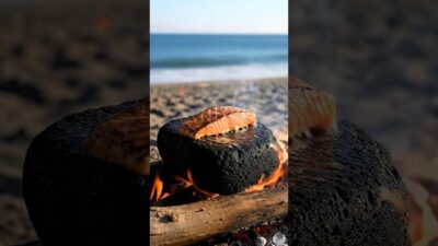 grilling fresh fish #asmr #cooking #nature #grill #salmon #meat #firekitchen #food #shorts