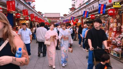 4K HDR Sunday Walk in Asakusa Tokyo ☁️ Cloudy Afternoon Street Ambience