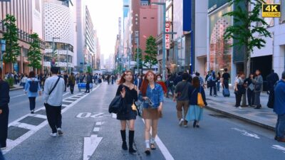 4K HDR Walk in Ginza Tokyo 🇯🇵 Car-Free Street Experience | Busy Weekend Atmosphere