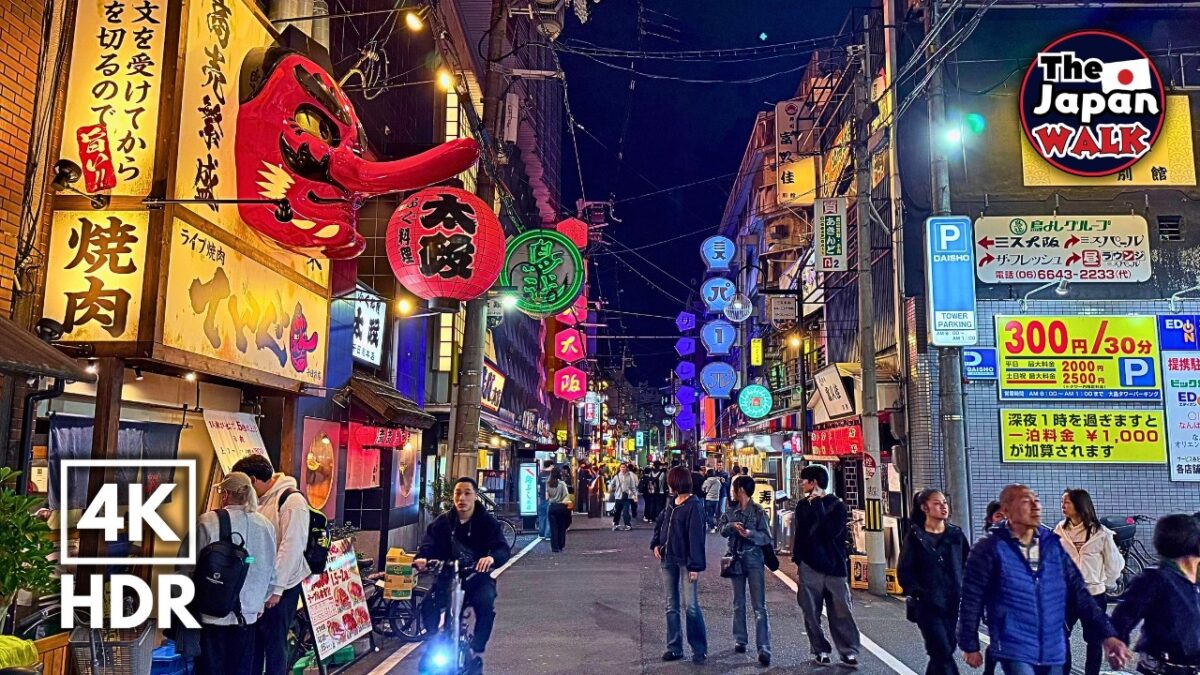 Japan Night Walk – Hidden Backstreets of Namba | Osaka Walking Tour | 4K HDR