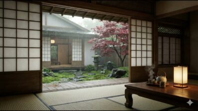 Japanese Zen Garden Rain | Ryokan Ambience for Meditation & Sleep | 4K Relaxation
