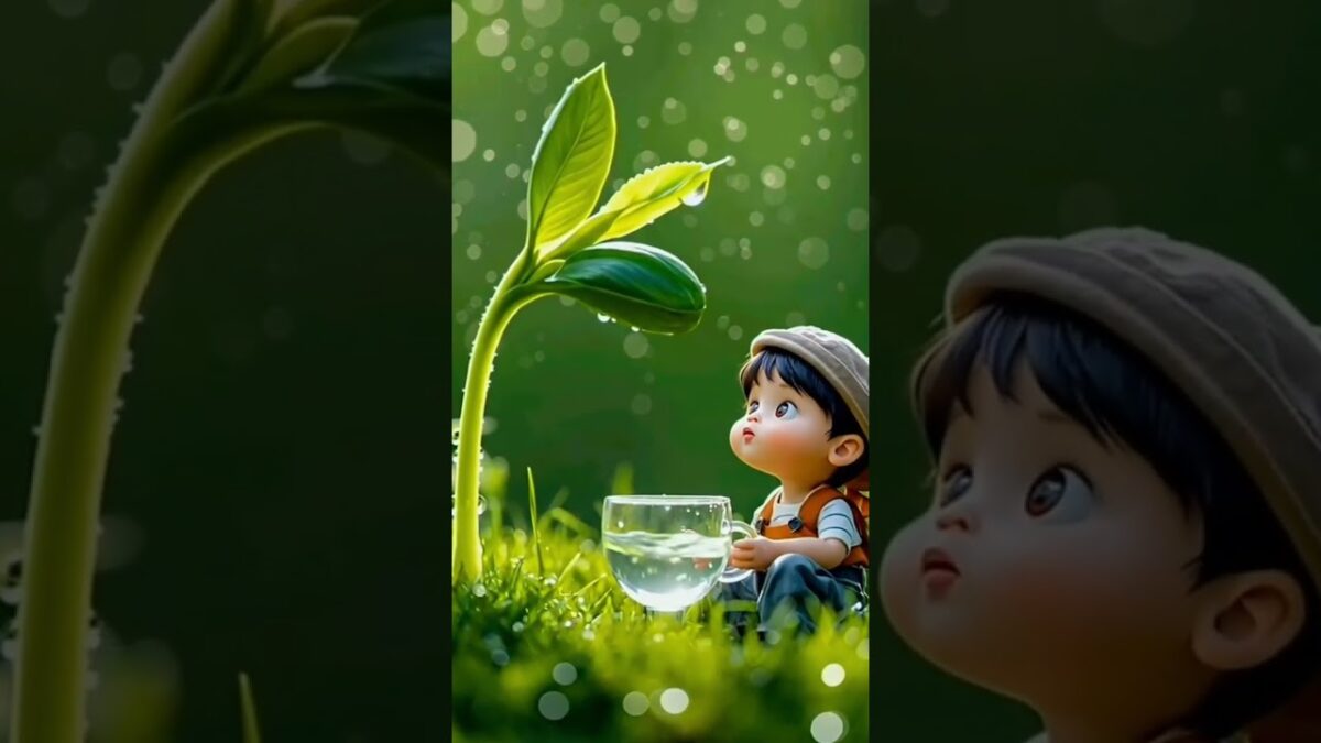 Magical Nature ASMR |Tiny Boy and Water Droplets 🌿💦#ASMR#NatureMagic#RelaxingAnimation#youtubeshorts