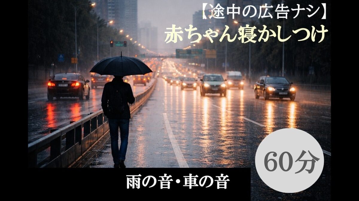 【途中広告なし】雨の日の散歩、雨音と車の音６０分｜赤ちゃん寝かしつけ