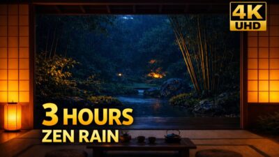 3 Hours of Heavy Rain in a Cozy Japanese Ryokan | Zen Garden Ambience for Sleep, Study & Focus (4K)
