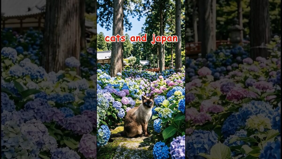 猫と巡る日本の絶景 京都・三室戸寺編｜Exploring Japan with a Cat in Kyoto：2万株が織りなす紫陽花の迷宮、静寂を歩くシャム猫 #猫 #cat  #Japan #京都