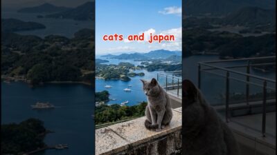 猫と巡る日本の絶景 京都編｜Exploring Japan with a Cat in Maizuru：五老ヶ岳公園、紺碧のリアス式海岸と凛々しいグレーの猫 #猫 #cat  #Japan #京都