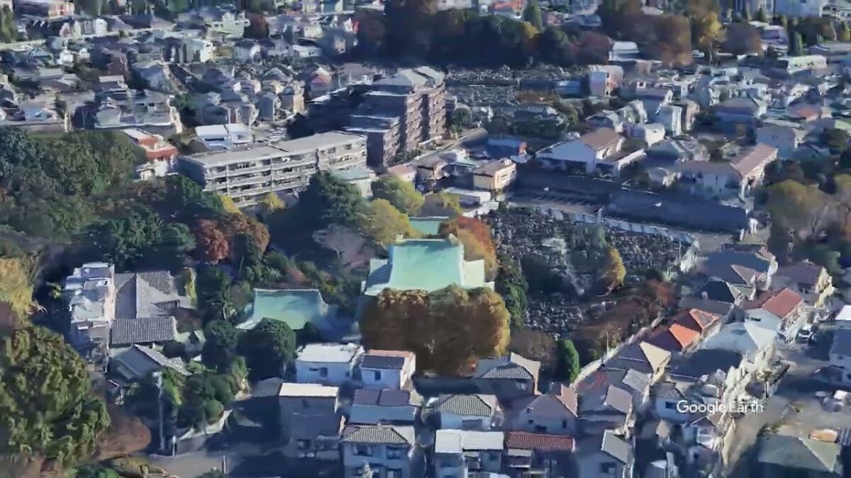乗蓮寺・東京大仏 周辺 Google空撮1分・4K・ BGMなし・YouTubeチャンネル（寺社巡り）に使用 ✈️