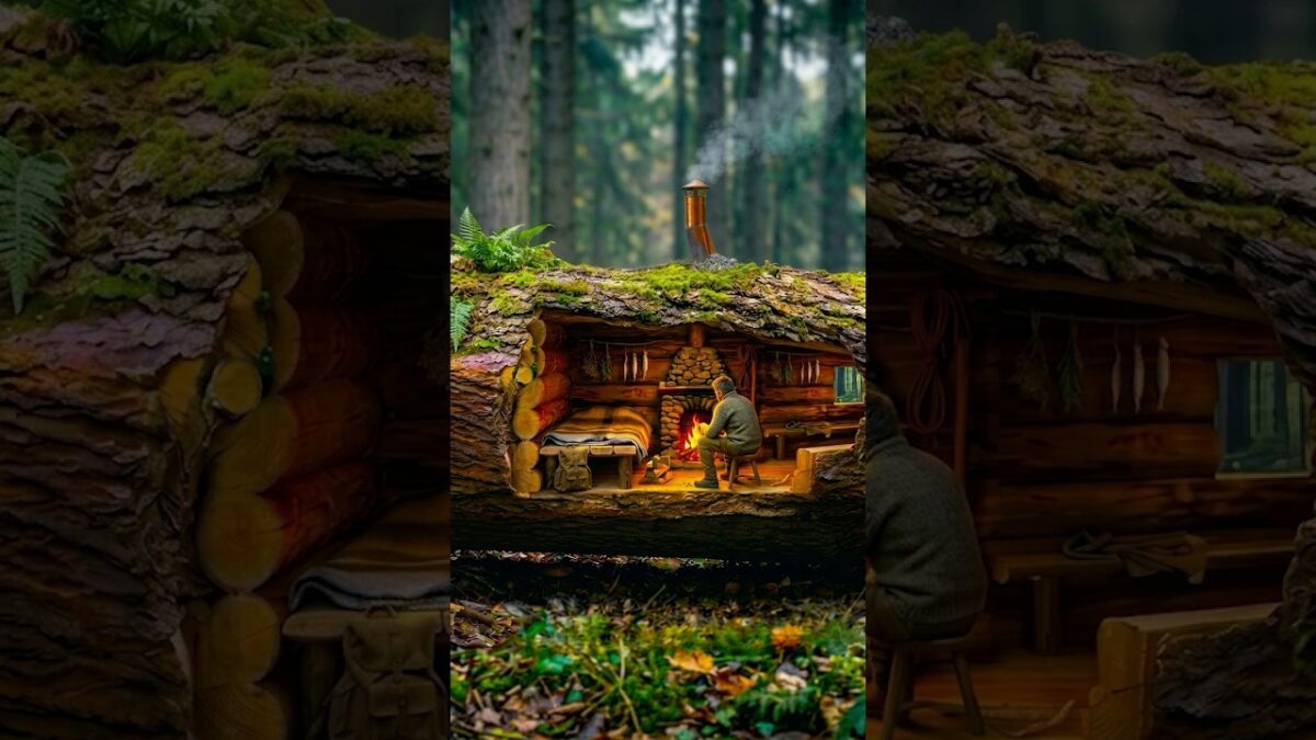 Man Spent Hours Building a Secret Shelter Inside the Core of a Giant Tree | Start to Finish ASMR