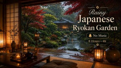 Rainy Japanese Ryokan Garden | Rain Sounds for Sleep | 8 Hours 4K No Music