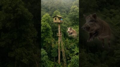 The man built the treehouse to have a safe haven in nature|bushcraft shelter.From Beginning to End