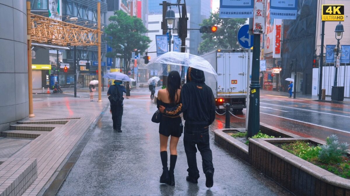 4K HDR Heavy Rain Walk in Shibuya Tokyo 🌧️ 7AM Morning City Ambience (No Talking)