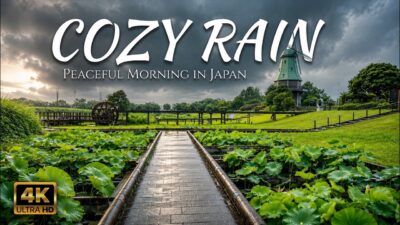 Calm Rain in Japan: Peaceful Morning Walk in Kasumigaura Park [4K 60fps ASMR]