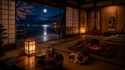 Cozy Fireplace at Japanese Ryokan 🔥 Zen Music & Crackling Fire for Deep Sleep (4H 4K)
