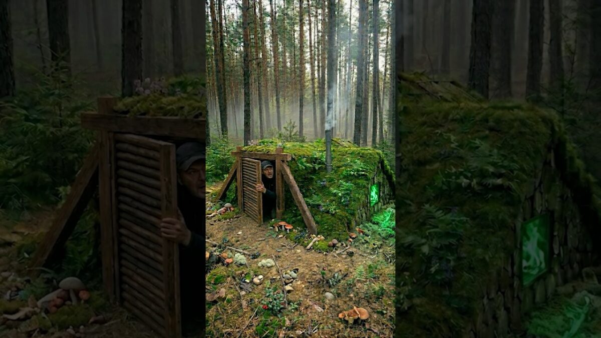 The man builds a secret A-frame wooden cabin for shelter in the wilderness | Start to Finish ASMR