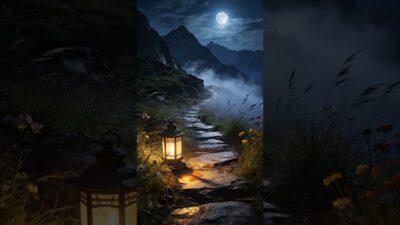 🏔️ Windy Mountain Peak at Night | Relaxing Nature ASMR Shorts
