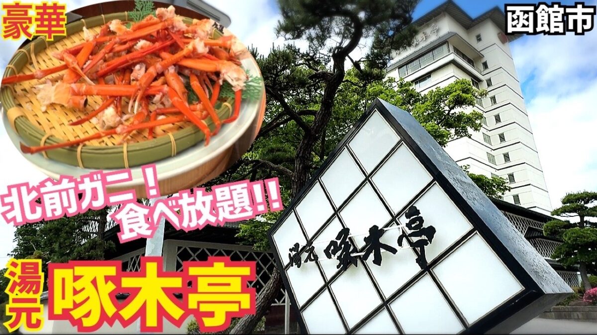 【格安ホテル】北海道 函館 湯の川温泉 湯元啄木亭 北前ガニ食べ放題の夕食バイキングで舌鼓！最上階にある天空露天風呂にも夜通し温泉に入れます！昭和レトロと平成モダンの2種類の貸切風呂を完備！
