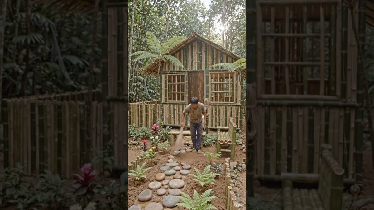 Bamboo Aur Mud Se Eco-Friendly House 🏡 | No Talking | Sirf Nature Ki Awaaz | Jungle Build#newshorts