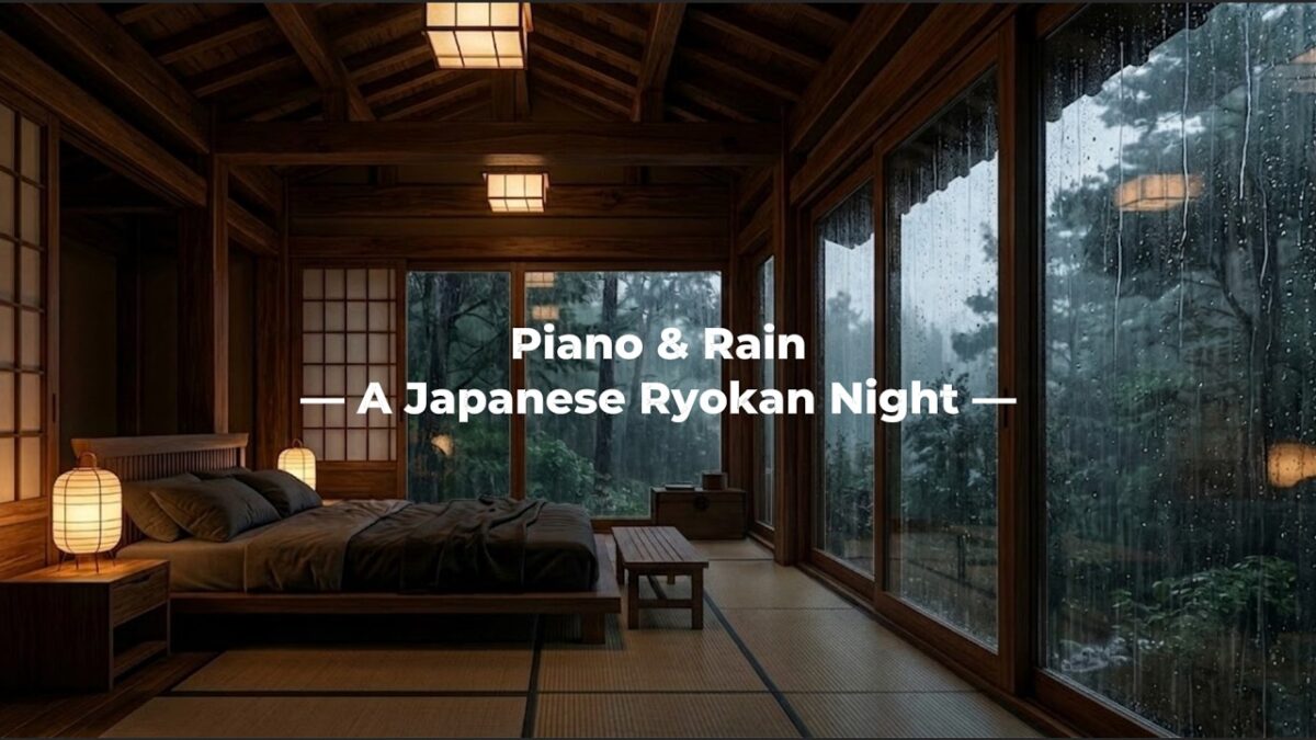 Rainy Night Japanese Piano 雨の宿 | Ryokan Forest Bedroom | 4K Relaxing Music for Sleep & Study