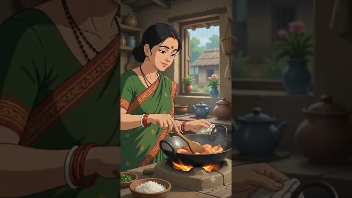Rainy Village Morning Routine 🌧️ Milking Cow, Selling Milk & Cooking Fresh Prawn Curry #shorts