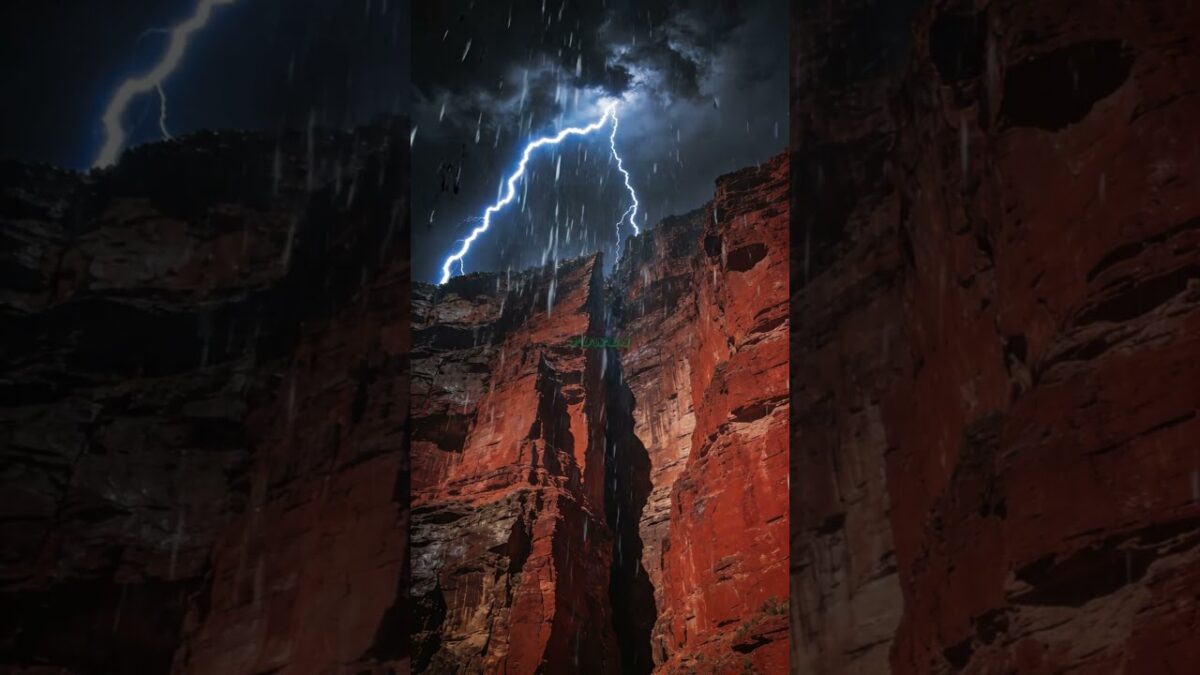 ⛈️ Stormy Canyon at Night | Rain & Lightning Nature ASMR Shorts