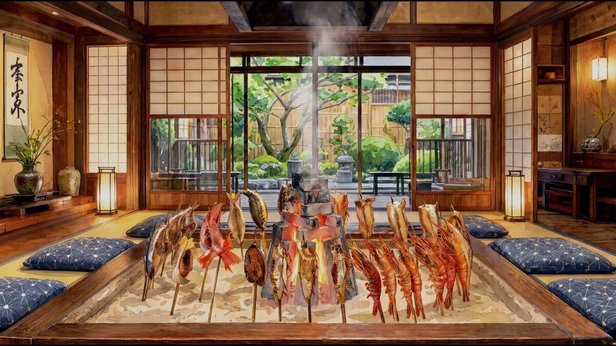 Traditional Japanese Irori Fireplace 🔥 4K Ambient TV | Cozy Ryokan • Relaxing Music • Digital Frame