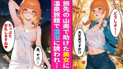 【漫画】一人旅中に山奥で困っている美人女子大生を助けた恋愛経験ゼロの俺。お礼に温泉旅館に招待されるとなぜか混浴することに…【ラブコメ】