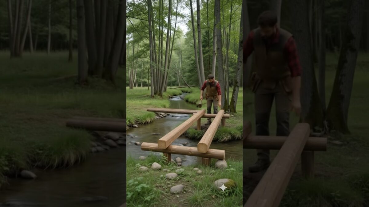 DIY Tiny Wooden Bridge Construction | Satisfaction & Nature ASMR #youtubeshorts #woodworking