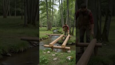 DIY Tiny Wooden Bridge Construction | Satisfaction & Nature ASMR #youtubeshorts #woodworking